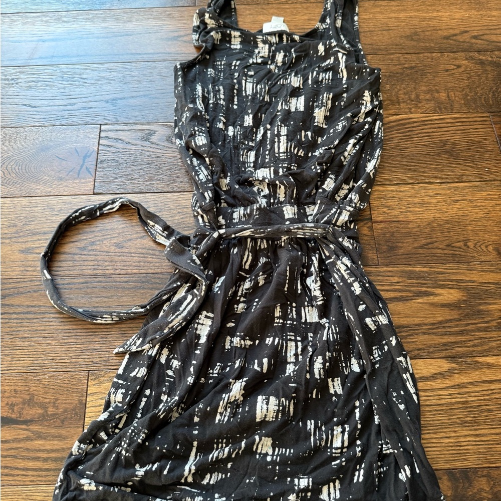 LOFT Black and White Patterned Midi Dress